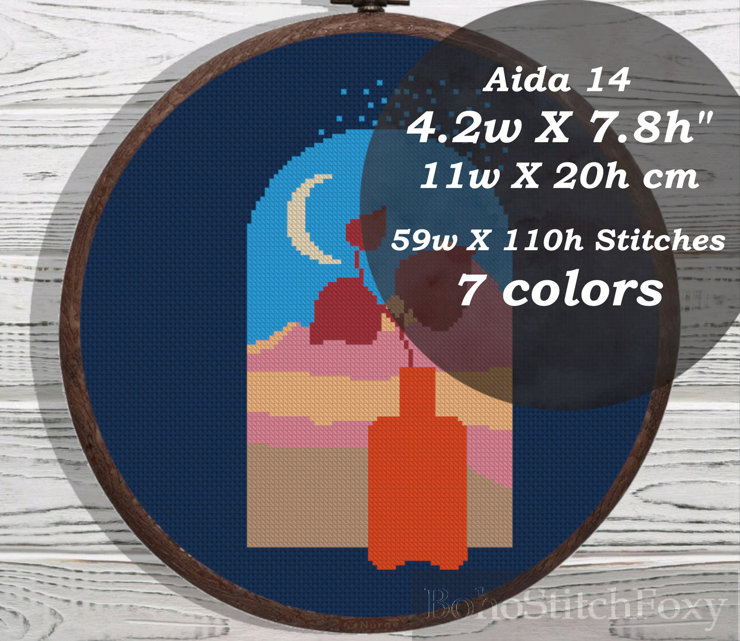 Boho flower new moon landscape cross stitch pattern