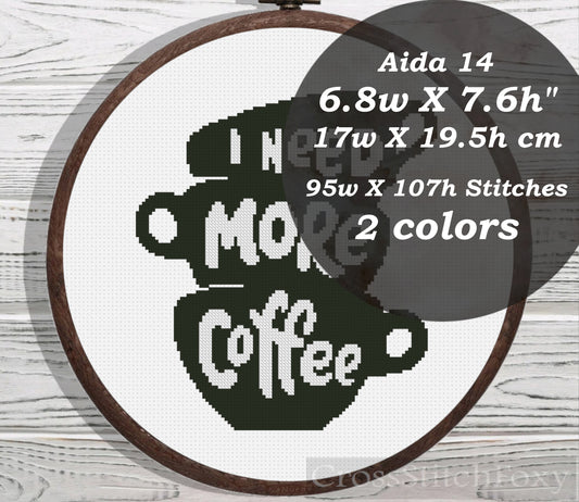 Coffee cups quote small cross stitch pattern