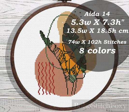 Line art leaves cross stitch pattern