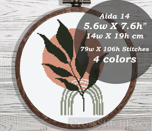 Boho Leaves Rainbow cross stitch pattern