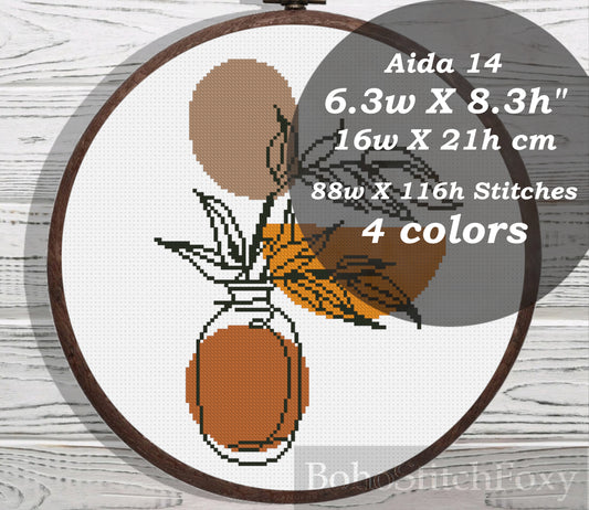 Line art leaves cross stitch pattern