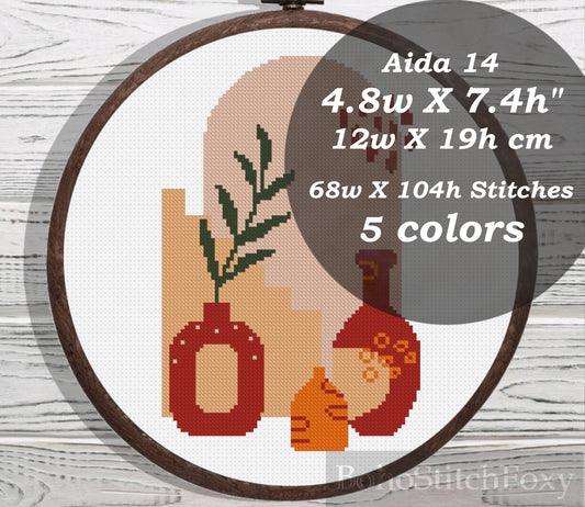 Modern abstract aesthetic pot vase cross stitch pattern