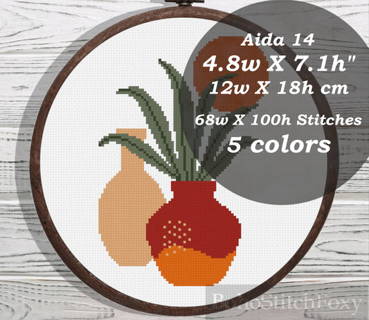 Modern abstract aesthetic pot vase cross stitch pattern