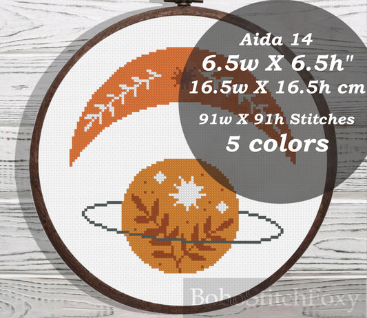 Boho sun and crescent moon cross stitch pattern