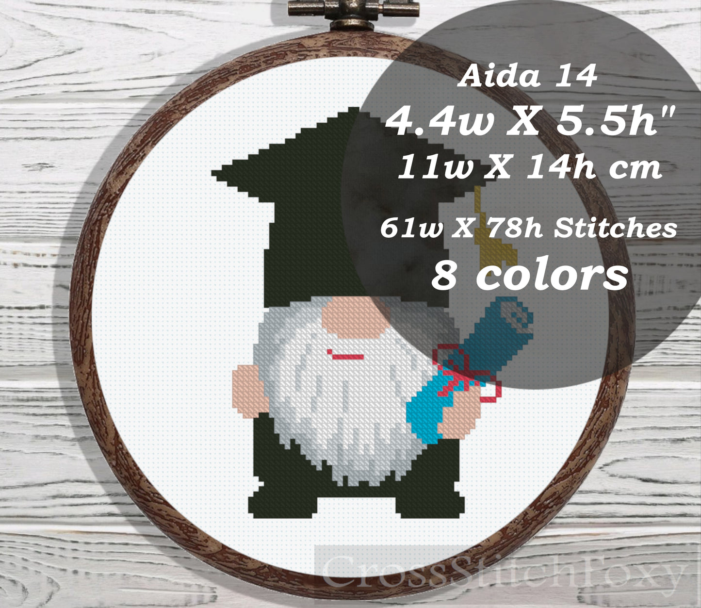 Graduation gnome cross stitch pattern