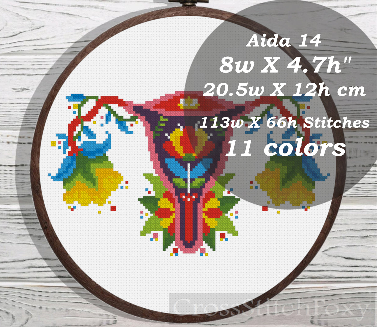 Anatomy Uterus Floral cross stitch pattern