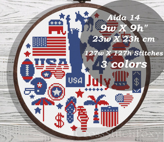 4 July Sampler cross stitch pattern
