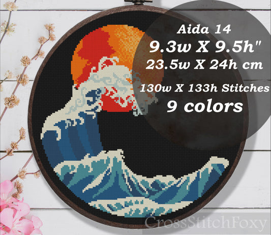 Great Wave cross stitch pattern