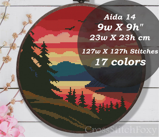 River Landscape Cross Stitch Pattern