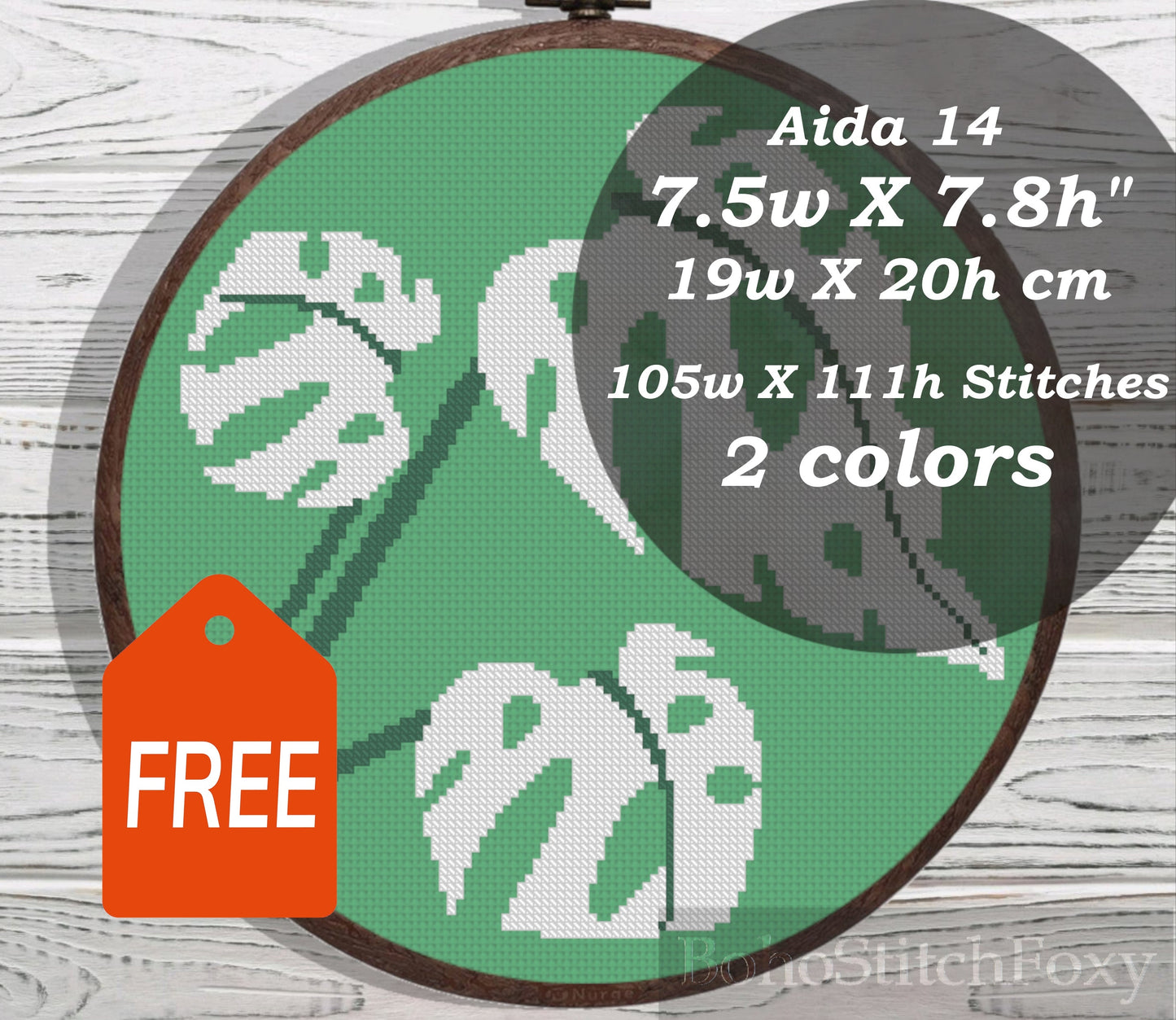 Monstera leaves cross stitch pattern