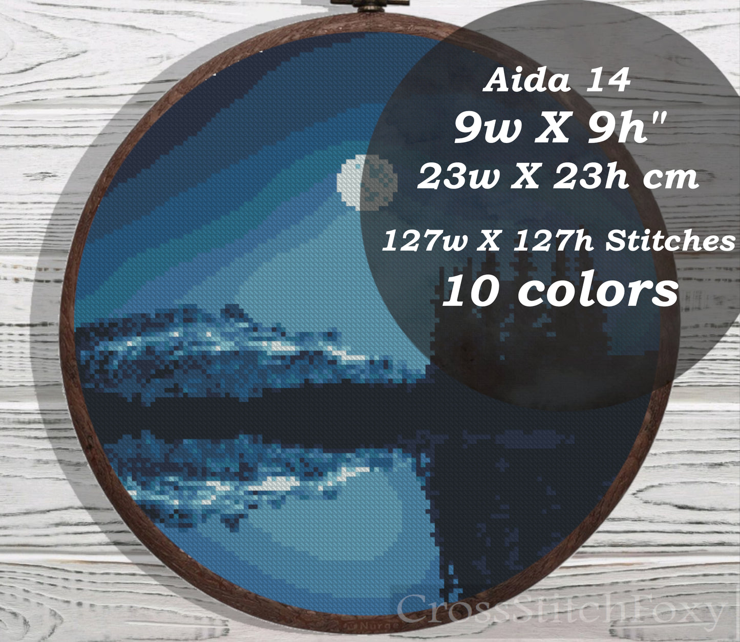 Moon landscape cross stitch pattern