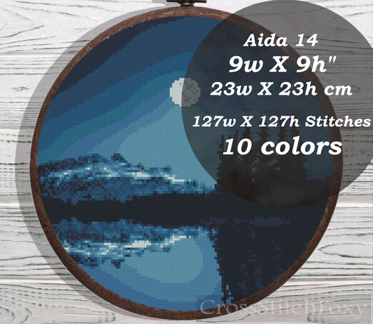 Moon landscape cross stitch pattern