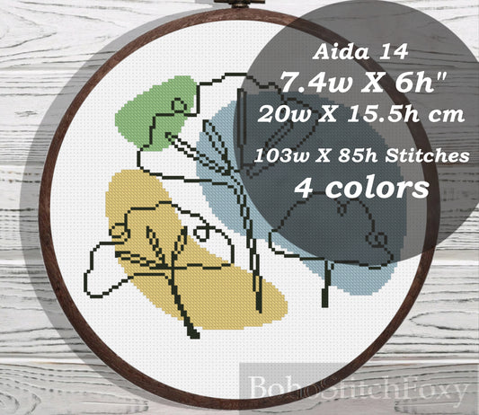 Boho Ginkgo biloba leaf cross stitch pattern