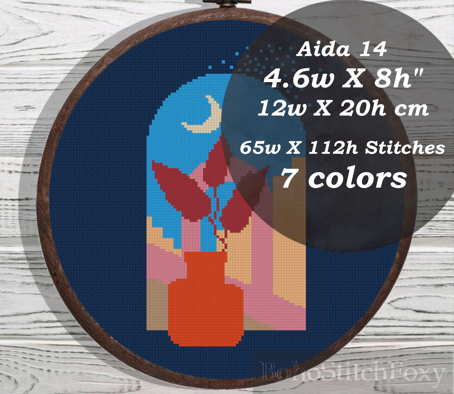 Boho flower new moon landscape cross stitch pattern