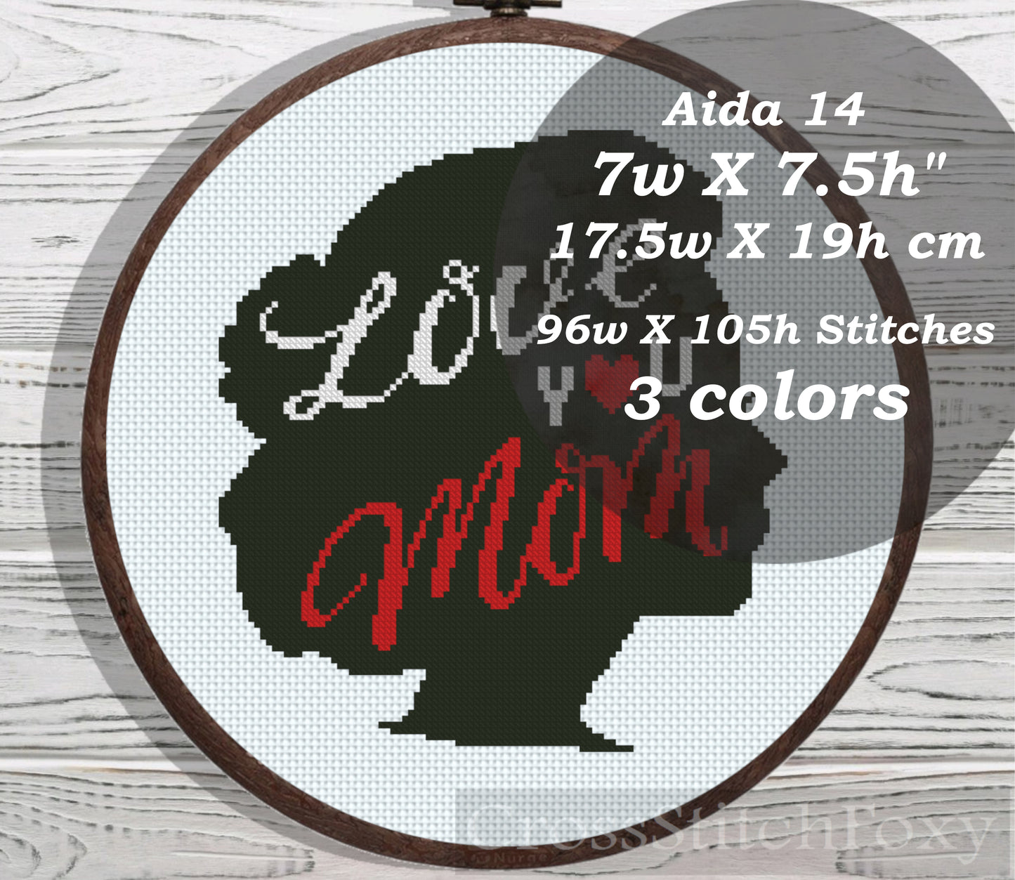 Love You Mom cross stitch pattern