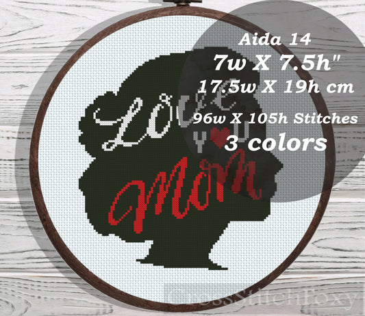 Love You Mom cross stitch pattern