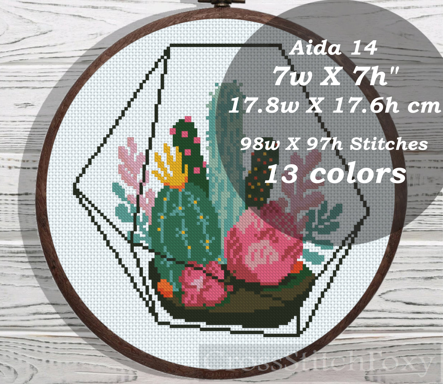 Cactus Terrarium cross stitch pattern
