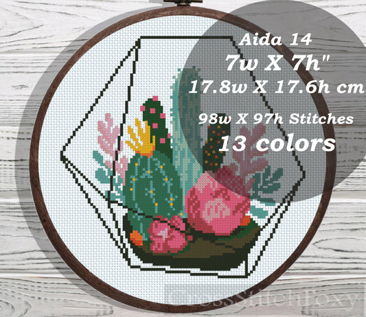 Cactus Terrarium cross stitch pattern