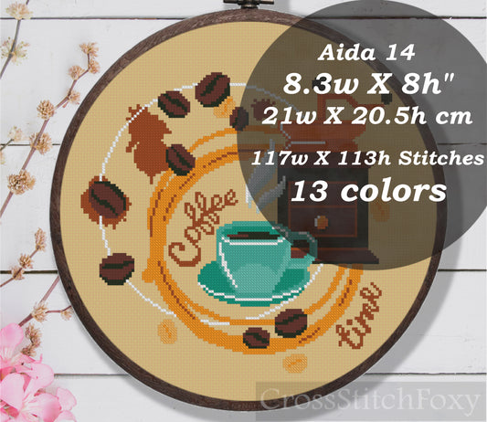 Coffee Time Cup Kitchen Cross Stitch Pattern PDF