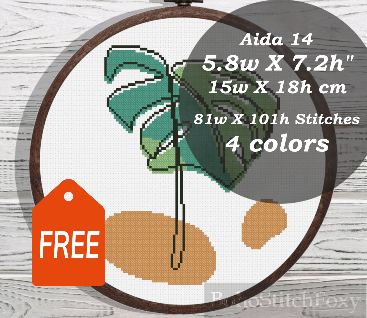 Monstera leaf cross stitch pattern