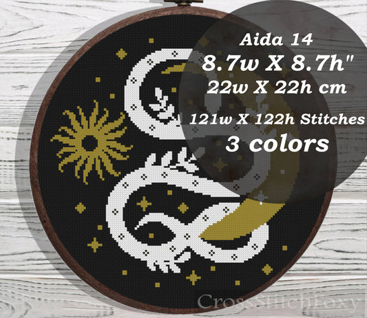 Mystical Snake Moon and Sun cross stitch pattern