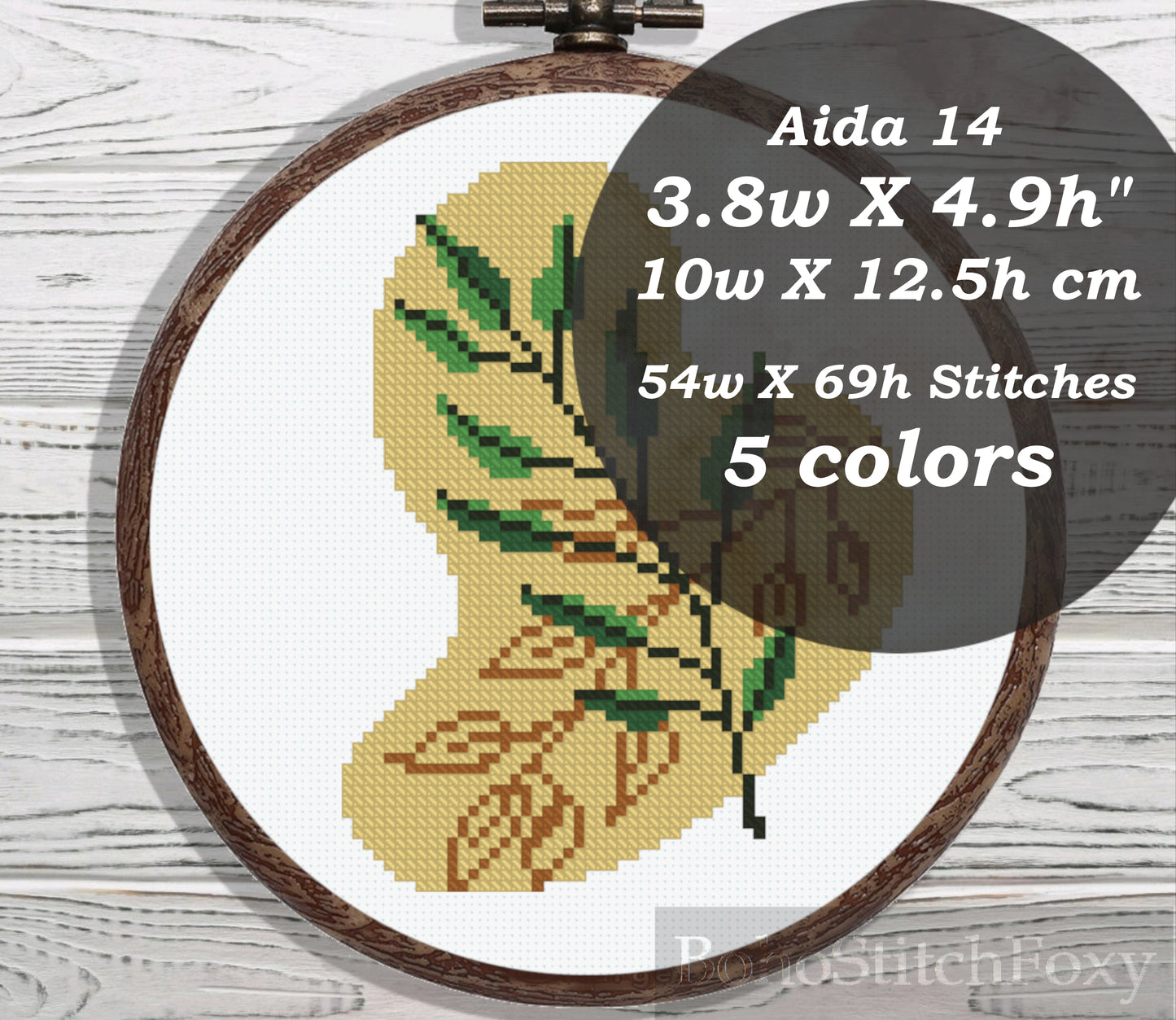 Boho green leaves cross stitch pattern