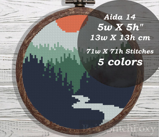 Small forest landscape cross stitch pattern