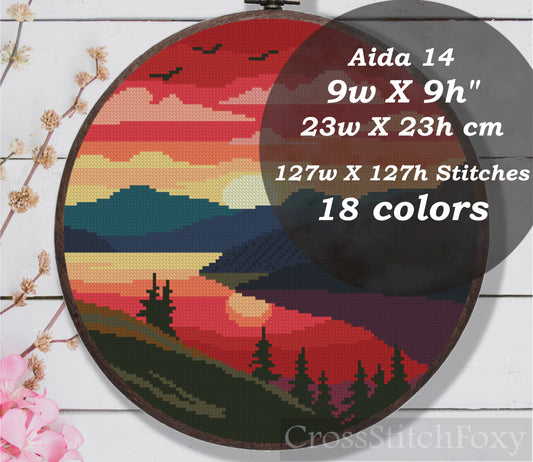 River Sunset Cross Stitch Pattern