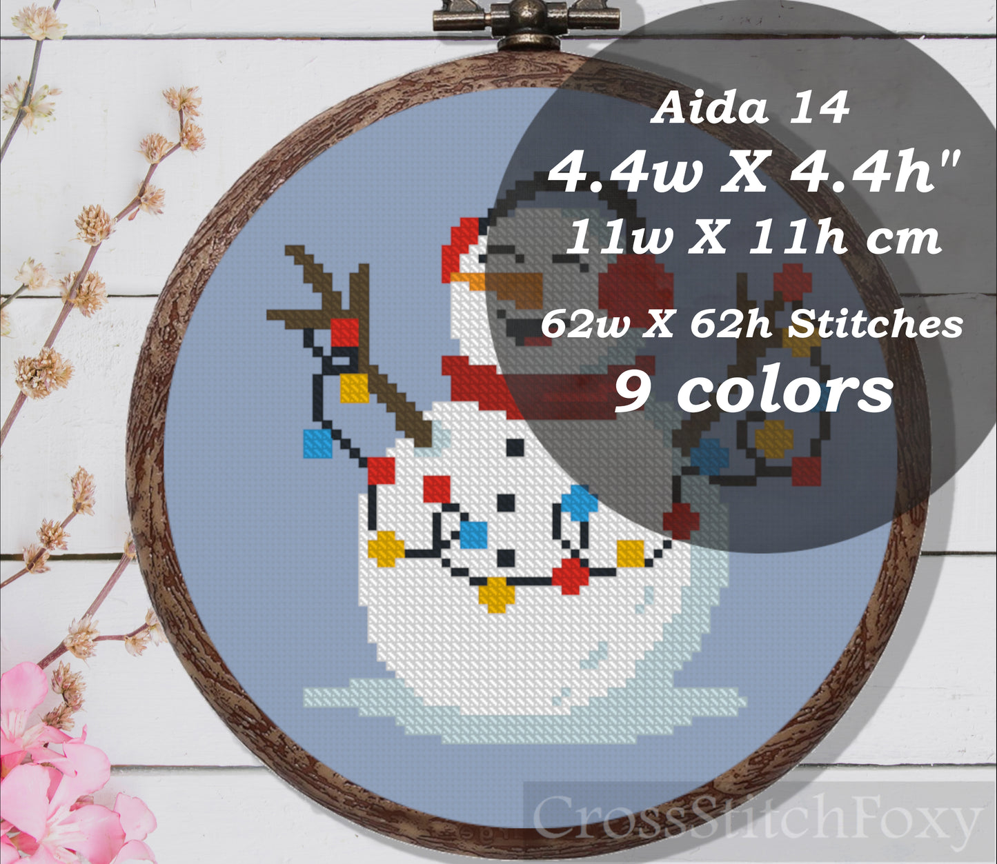 Snowman with Christmas Lights Cross Stitch Pattern