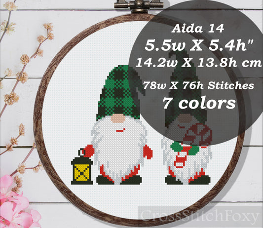 Tartan gnomes cross stitch pattern