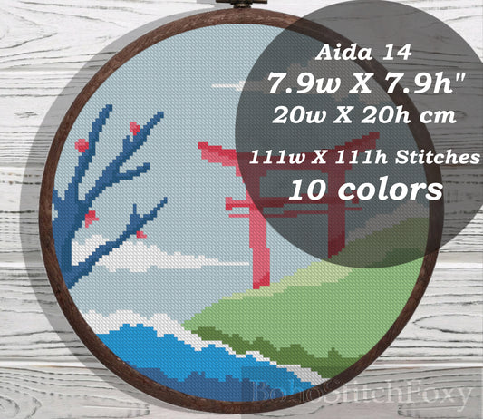 Japanese landscape cross stitch pattern