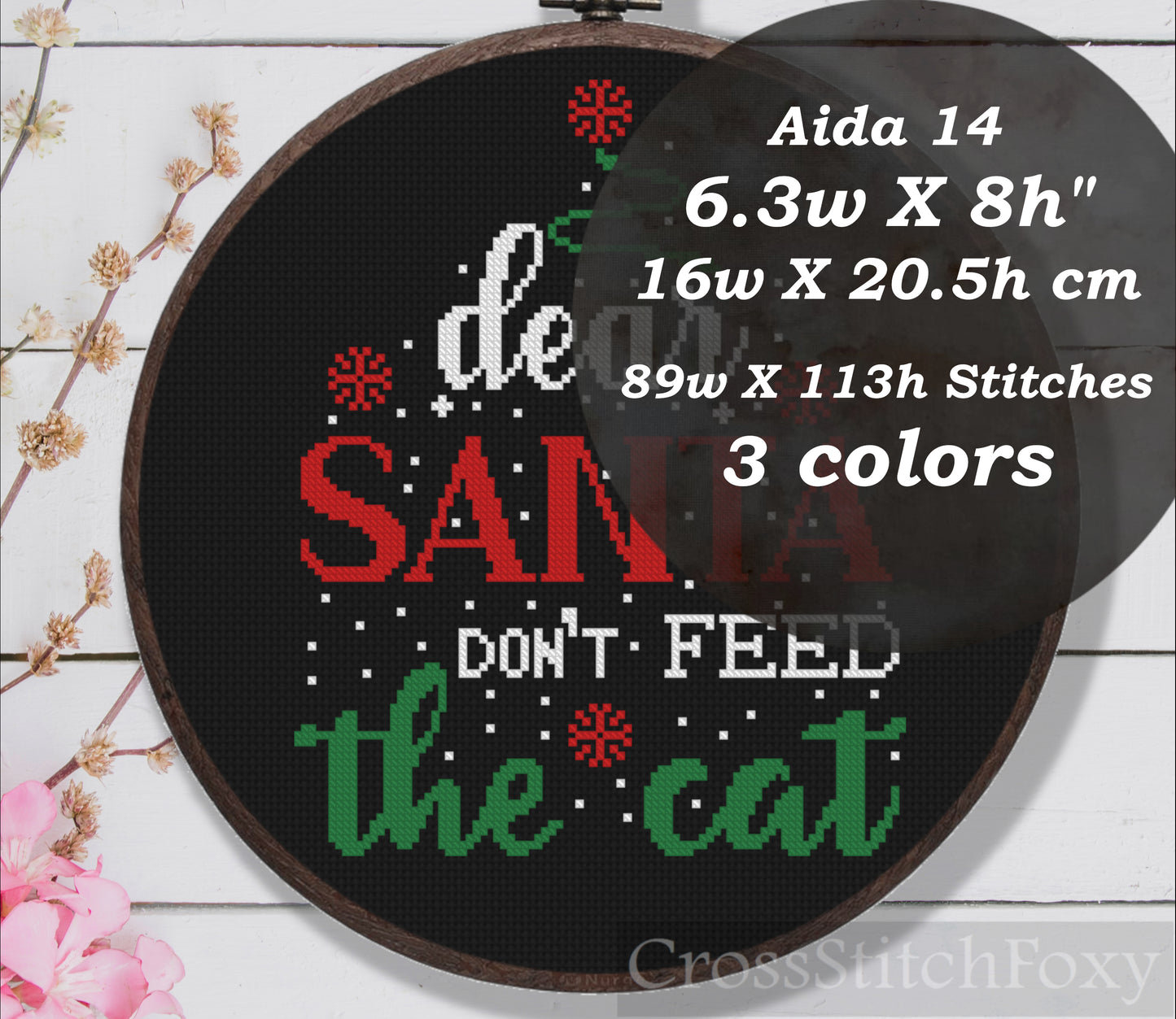 Dear Santa don't feed the cat cross stitch pattern