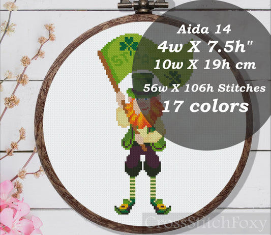 St Patrick Irish gnome leprechaun cross stitch pattern