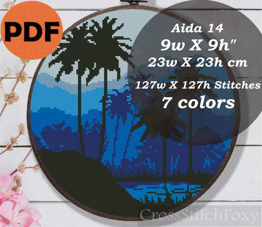 Tropical Landscape Cross Stitch Pattern