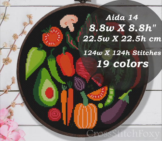 Vegan food cross stitch pattern