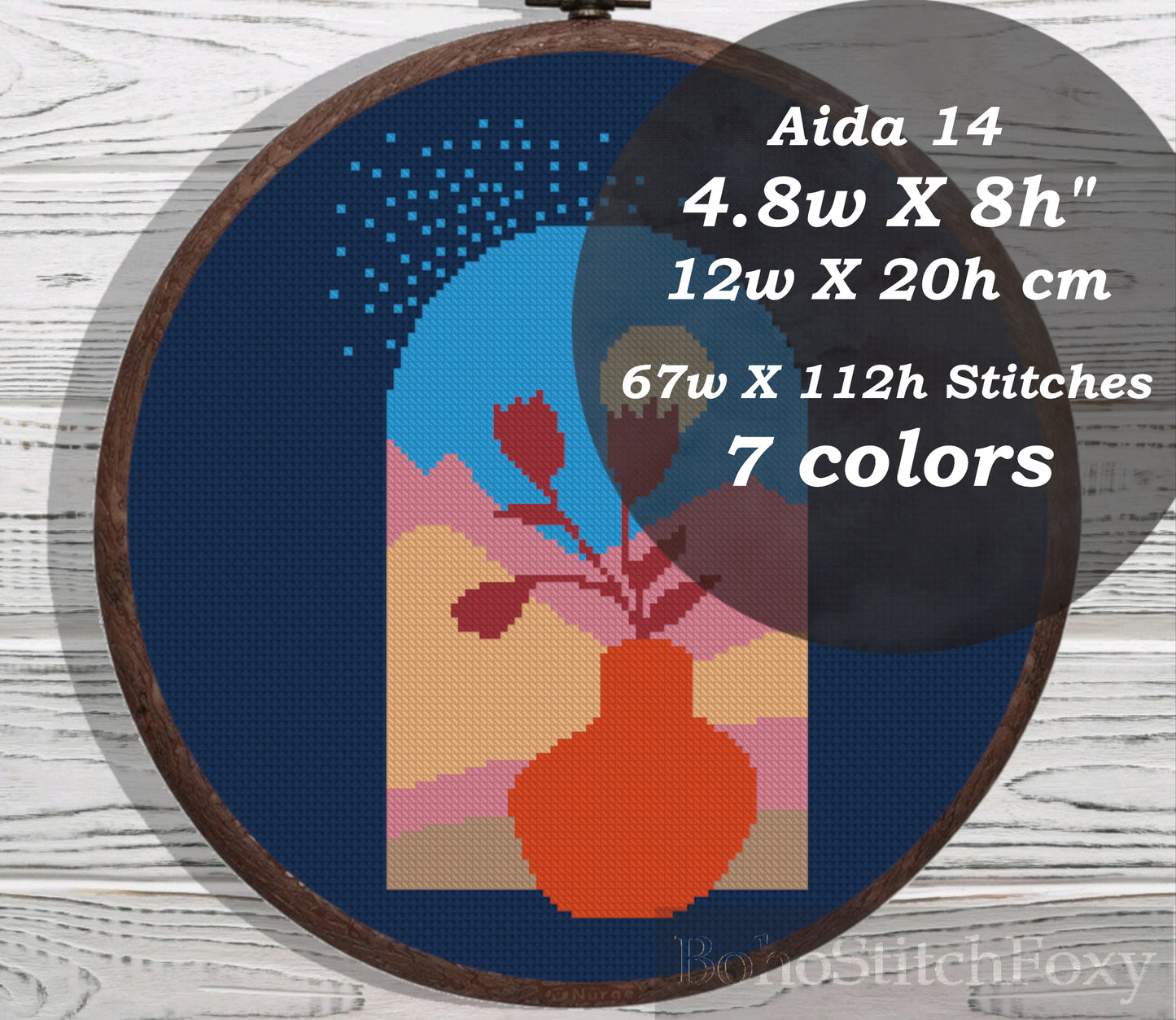 Boho flower new moon landscape cross stitch pattern