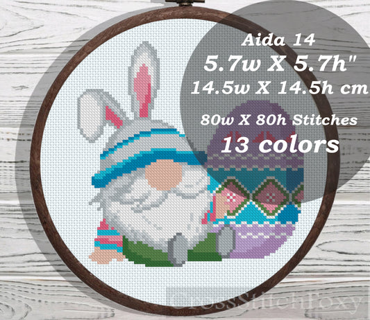 Cute Easter Gnome cross stitch pattern