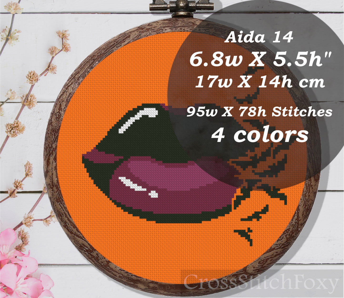 Halloween Lips Bat Sexy Gothic Makeup Cross Stitch Pattern
