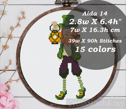 St Patrick Irish gnome leprechaun cross stitch pattern
