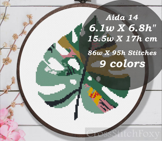 Monstera Leaf Cross Stitch Pattern