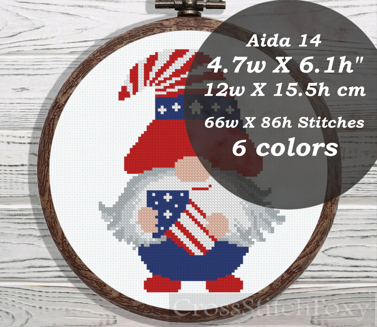USA Patriotic Gnome cross stitch pattern