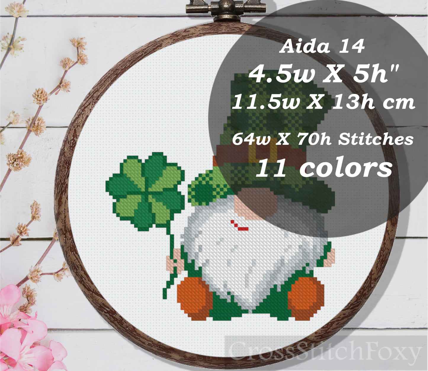 St. Patrick Irish Gnome Tartan Hat Shamrock Funny Cross Stitch Pattern