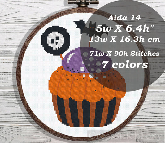 Halloween sweets bat cupcake cross stitch pattern