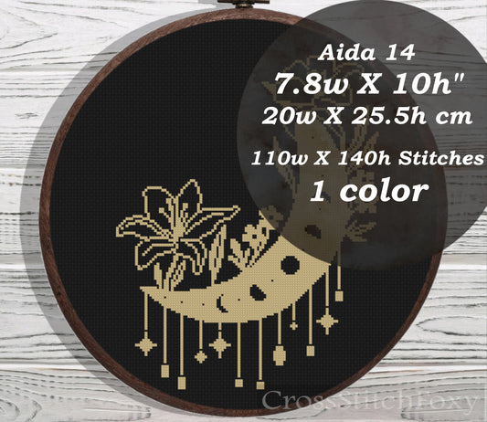 Mystical Moon Lily Flowers cross stitch pattern
