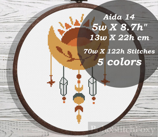 Boho moon and sun cross stitch pattern