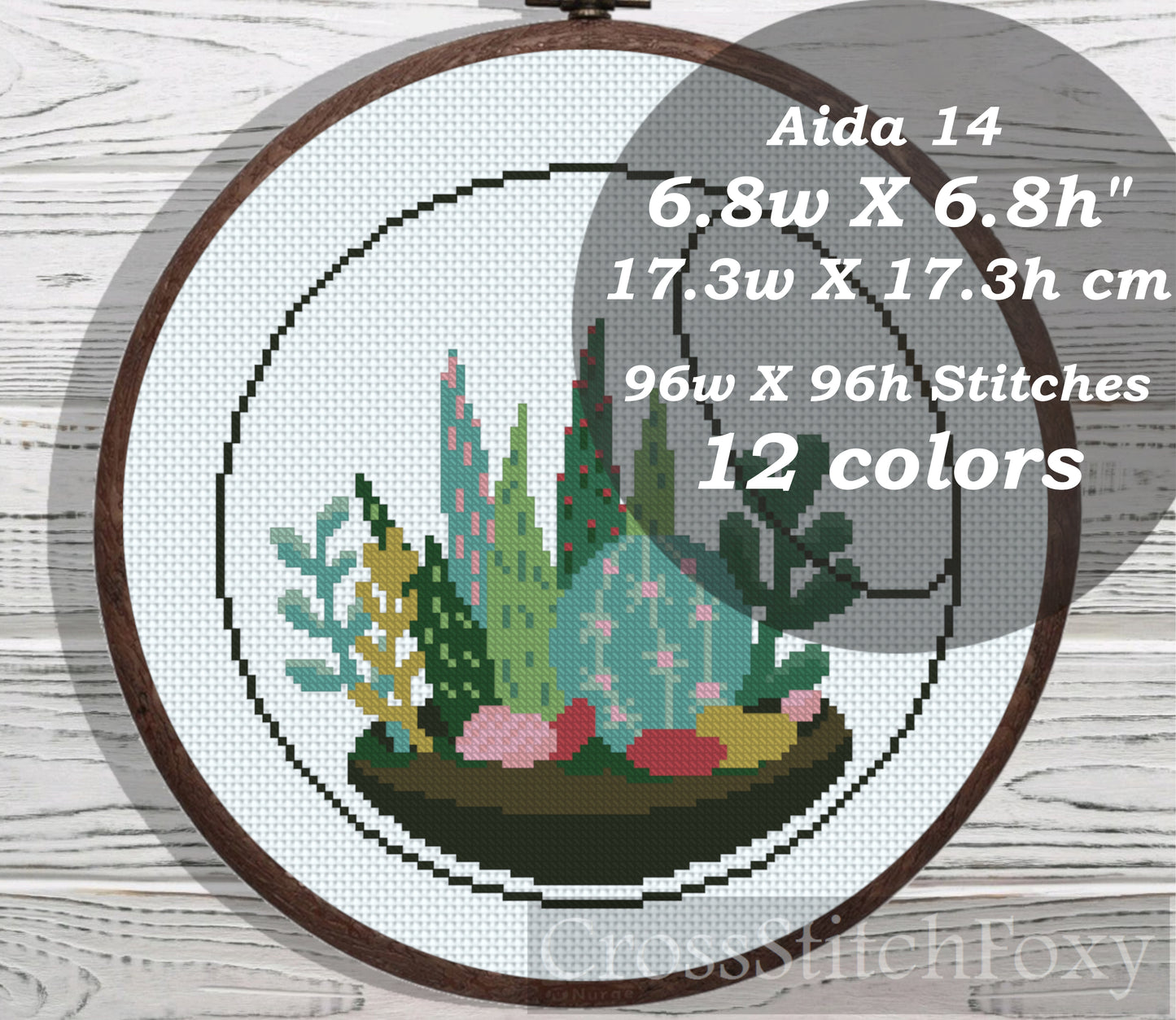Cactus Terrarium cross stitch pattern