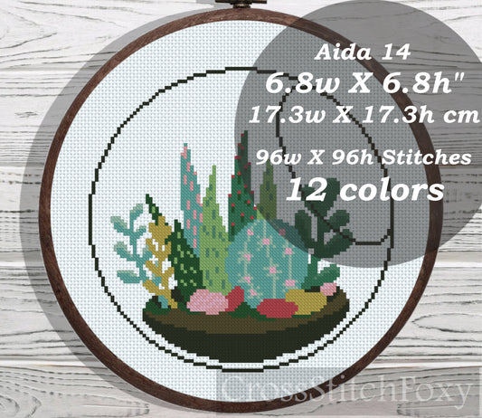 Cactus Terrarium cross stitch pattern