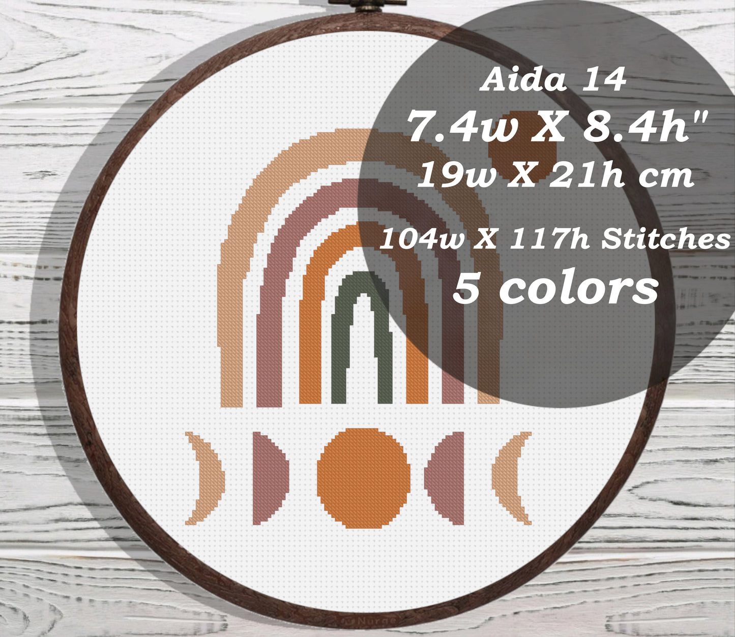 Moon Phases Rainbow cross stitch pattern