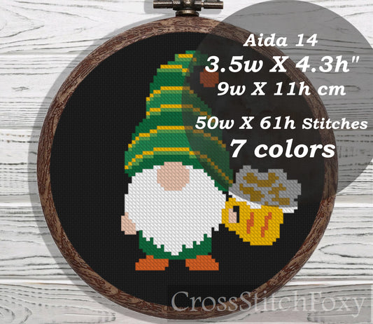 St Patrick Gnome with beer cross stitch pattern