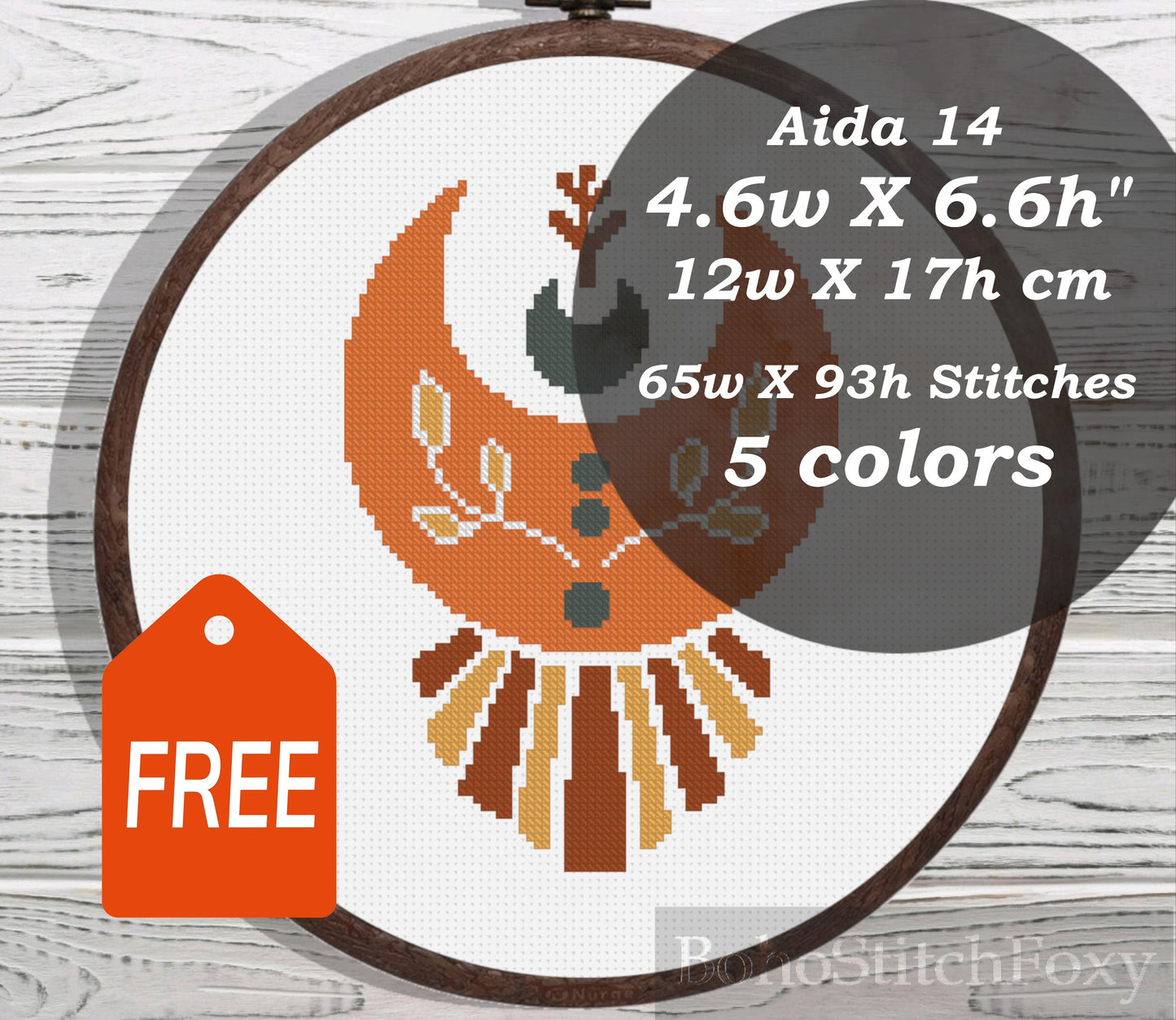 Boho moon phases cross stitch pattern